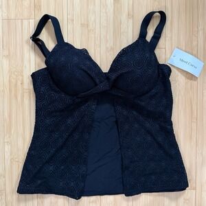 Meet Curve Tankini Top Swimsuit Crochet Lined Underwire Cups Black